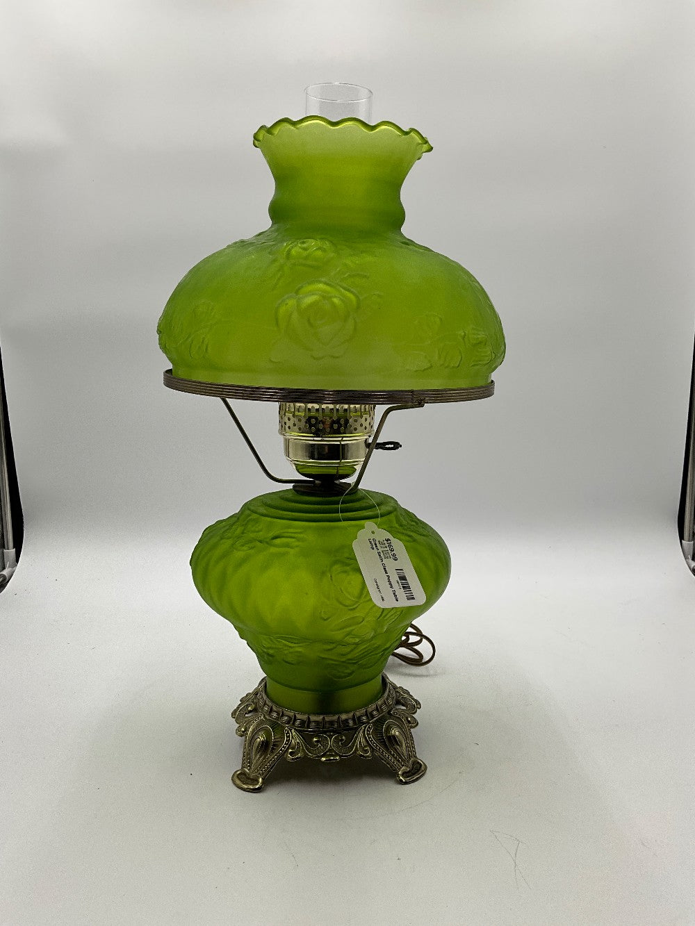 Green Satin Glass Poppy Table Lamp